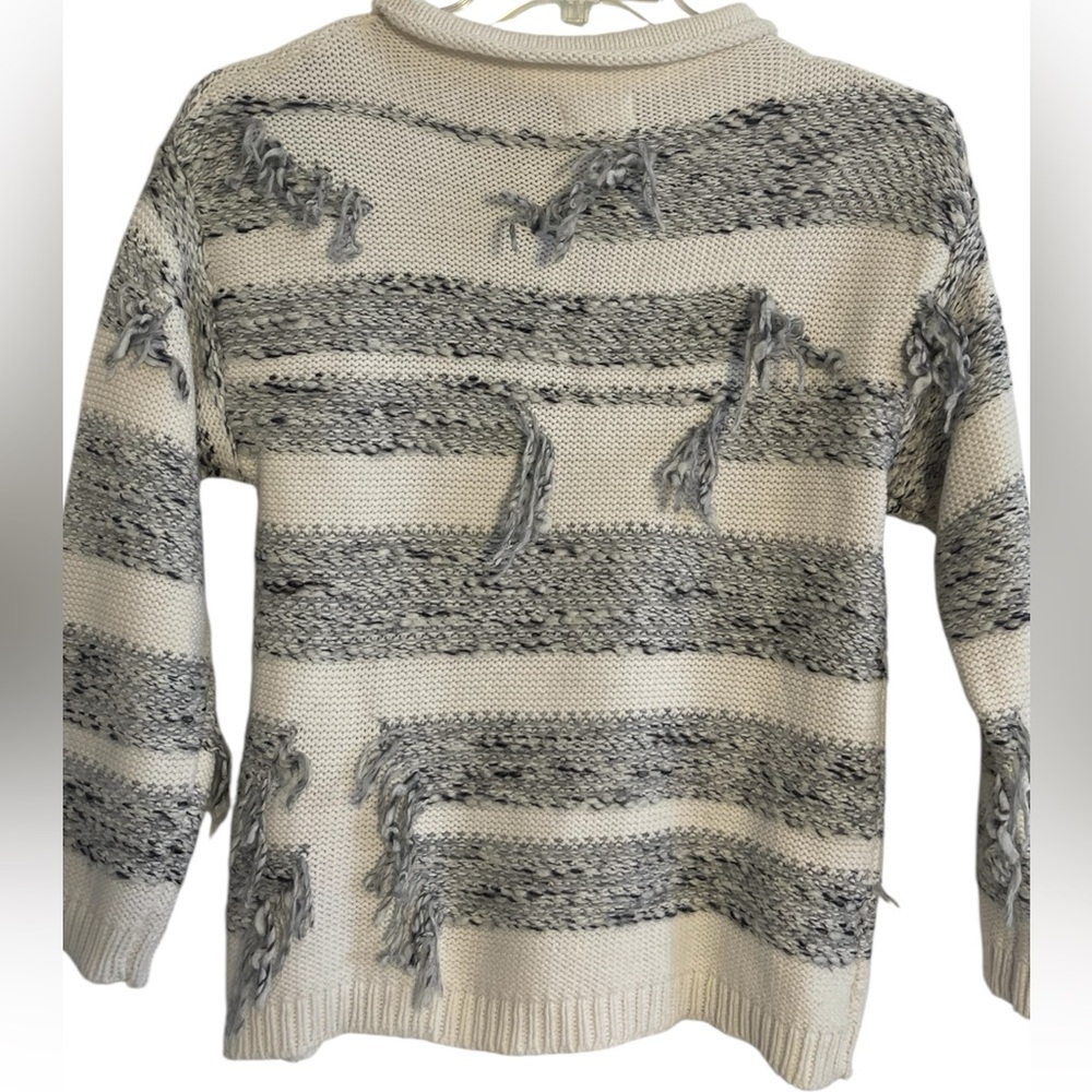 Lou & Grey Alpaca Blend Distressed Fringe Textured Knit Mock Neck Sweater XS
